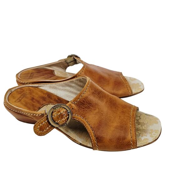 Pikolinos Tan Brown Leather Heeled Slide Sandal Shoe Women's 37 US 7 Boho Chic - Picture 1 of 10